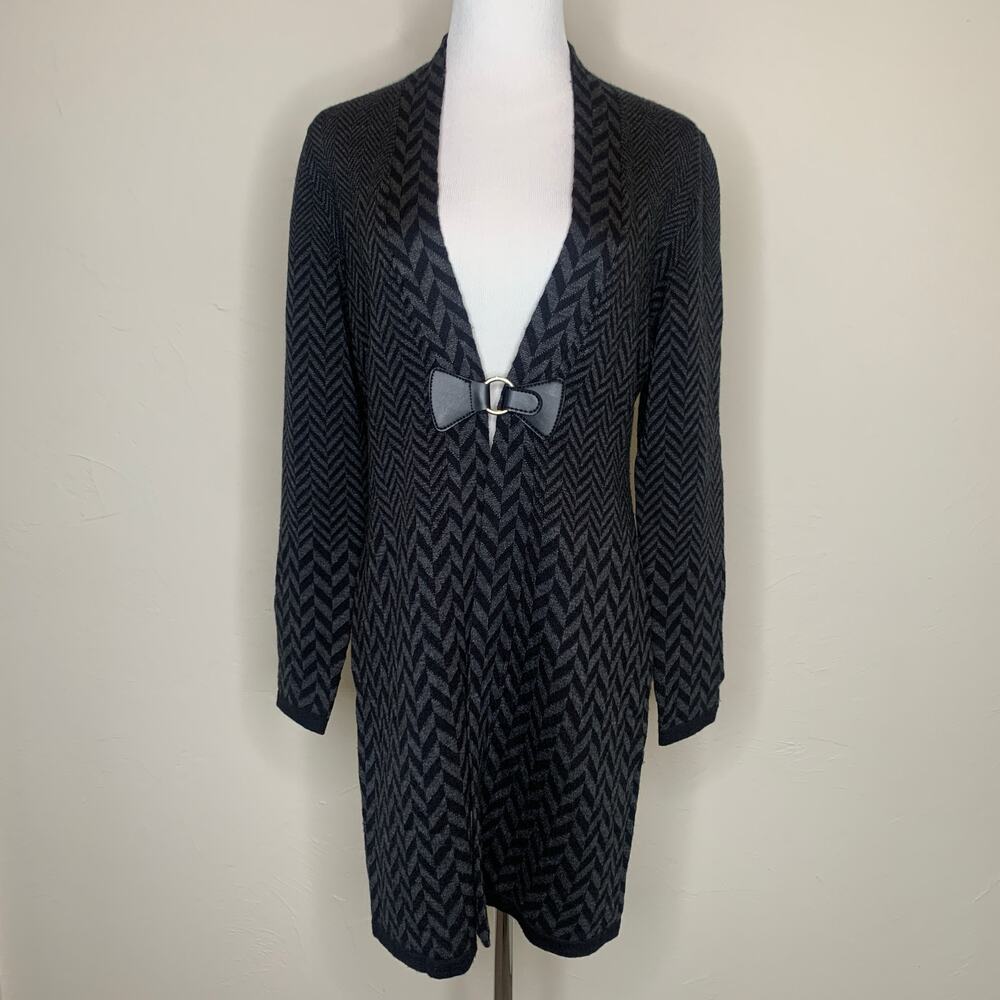 Soft Surroundings Black Gray Duster Cardigan Wool Sz Medium Petite